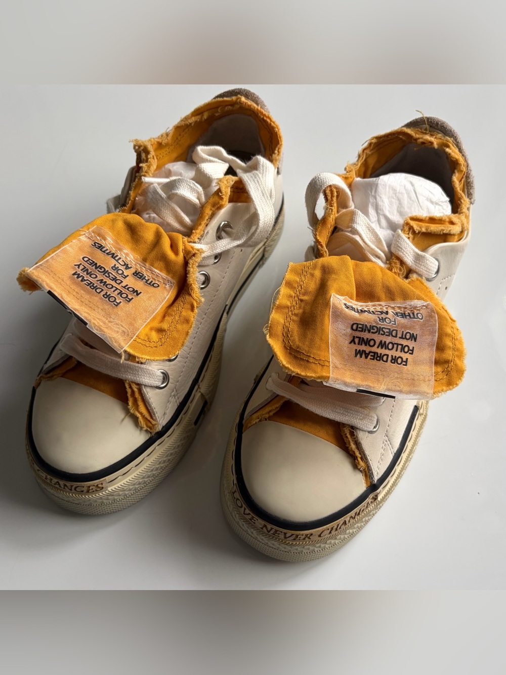Casual White Sneakers with Mustard Accent for Women